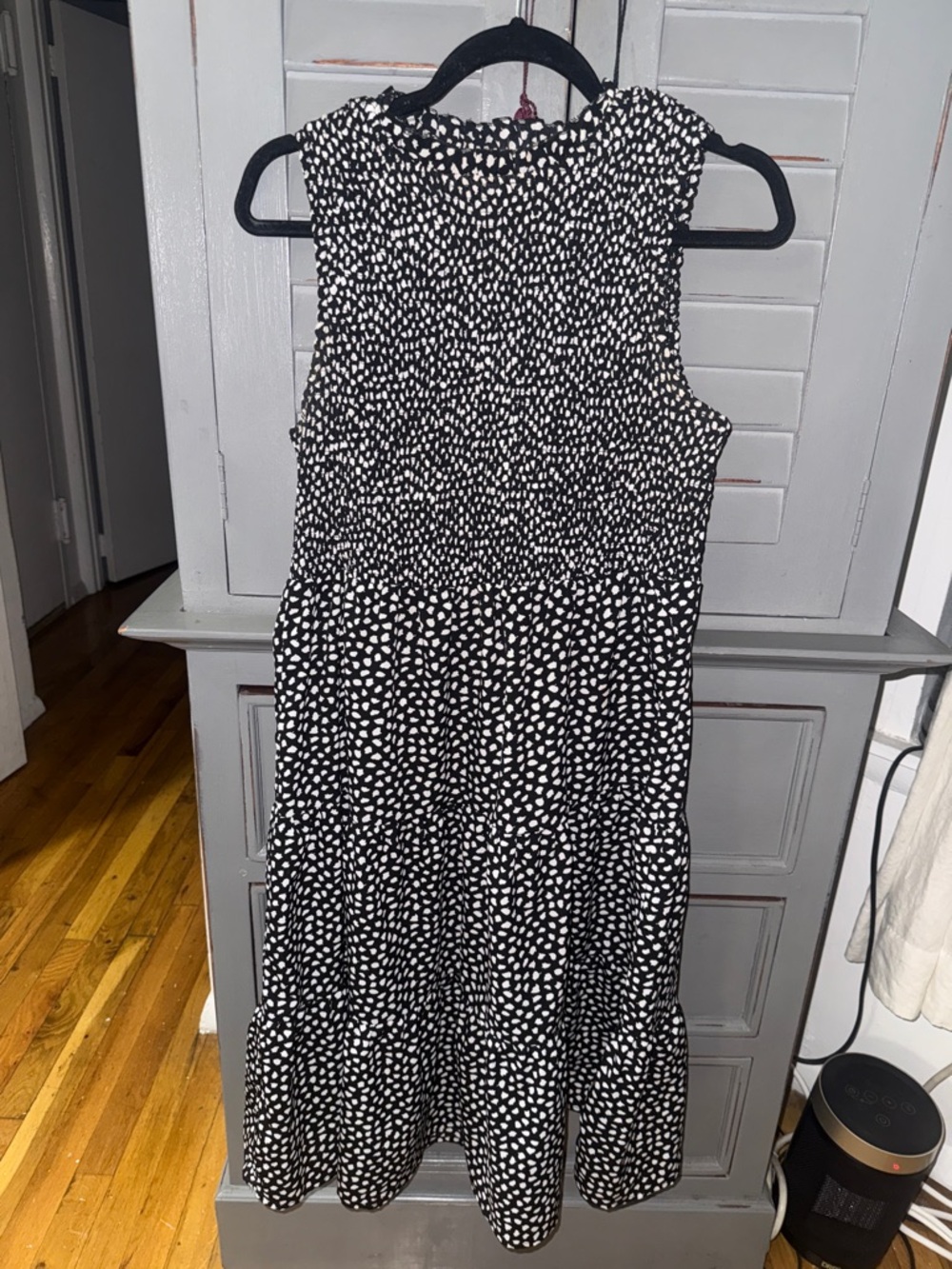 Sleeveless Black & White Printed Tiered Dress